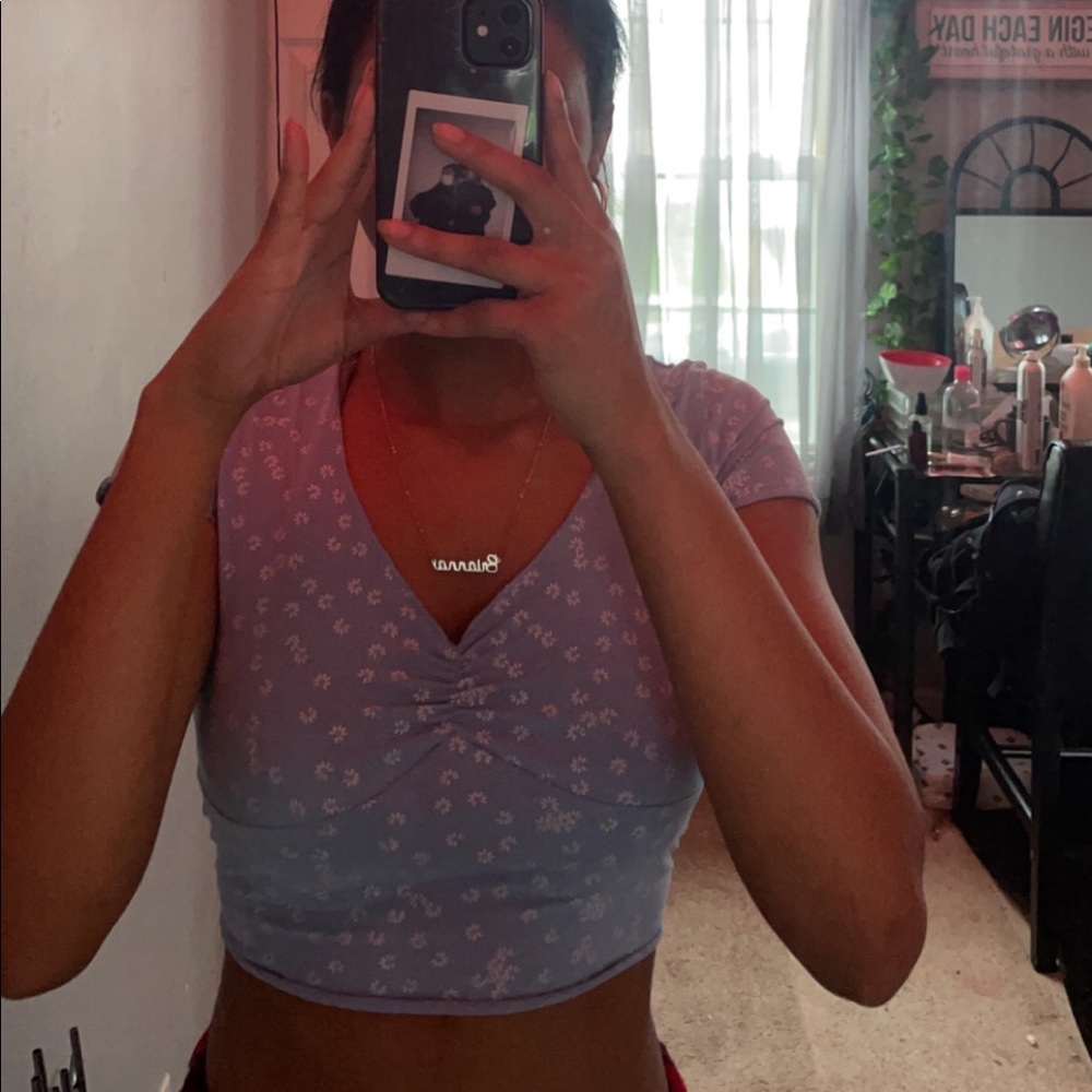 A blue shein crop top